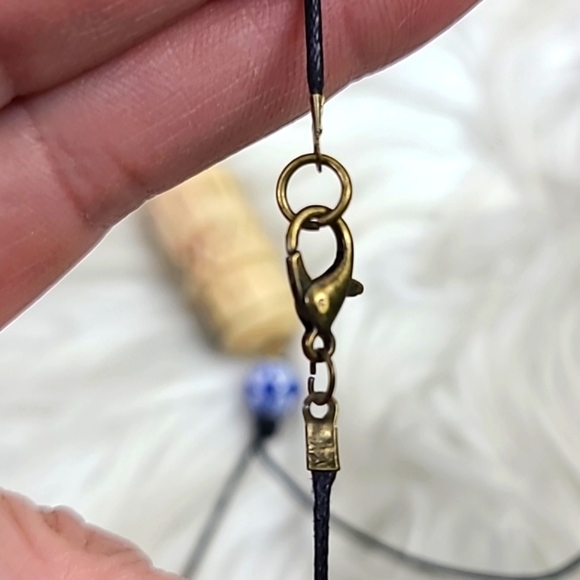 Necklace Pendant Creme Blue Vintage Carved Tibetan Bead Unisex Hippie Festival - Picture 3 of 6